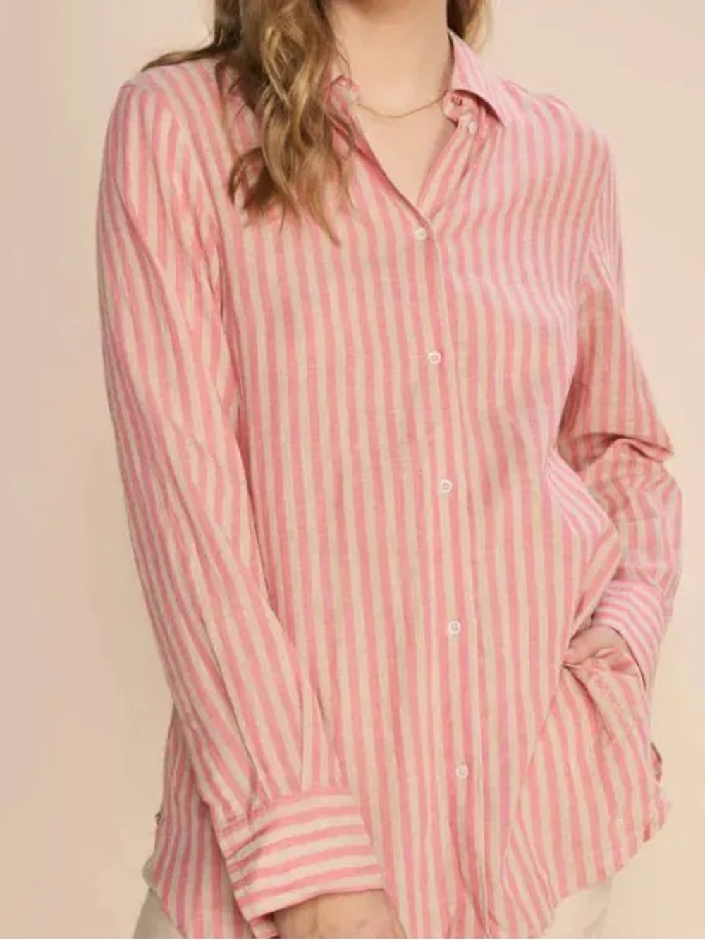 Mos Mosh Striped Pink Button-Down Linen Blend Women's Shirt